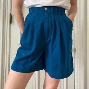 Vintage 90s Baggy Pleated Cotton Shorts Dark Teal